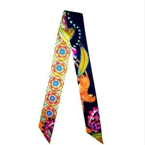 Hermes Silk Savannah Dance Twilly Skinny Scarf  Neck Tie Bag Charm